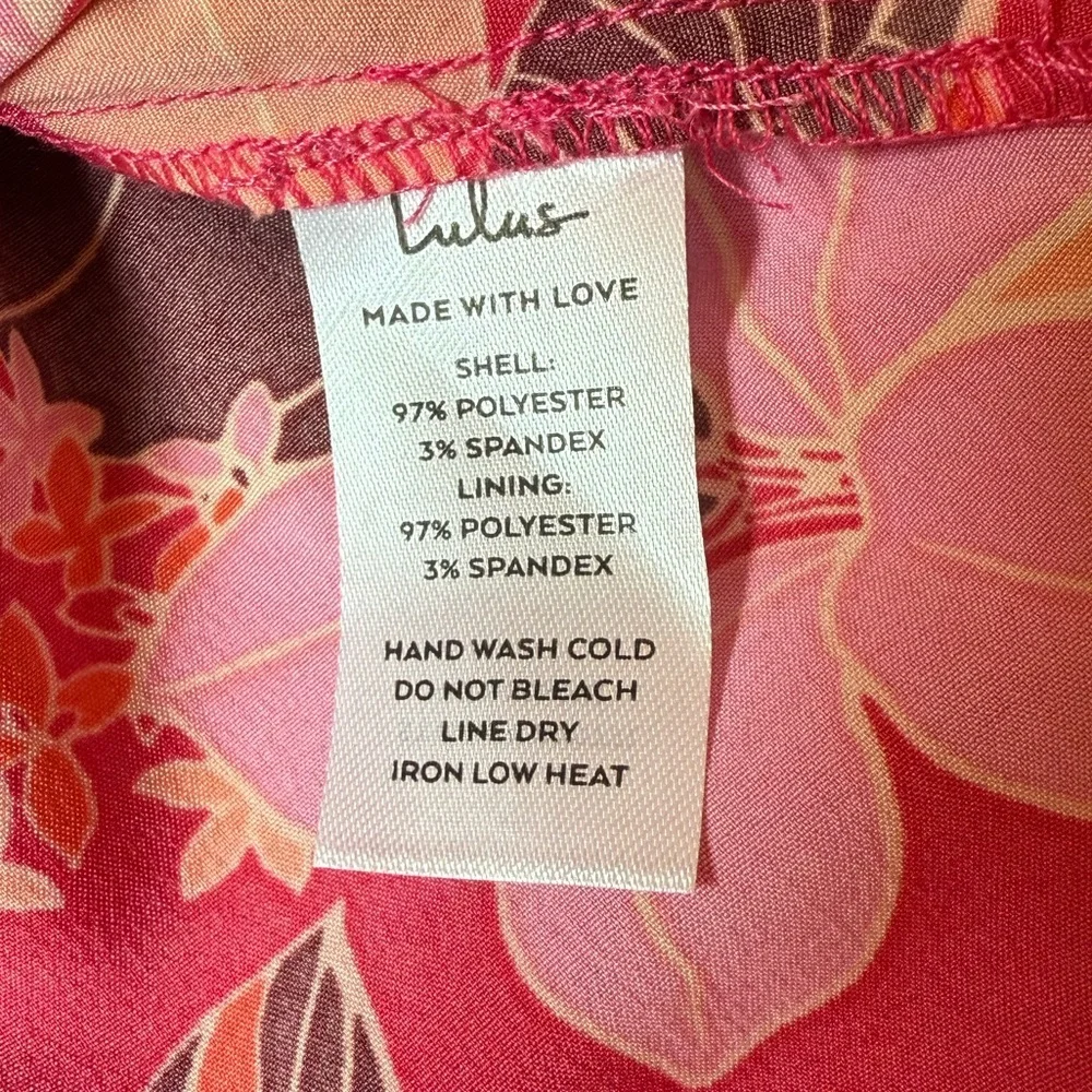 Lulus | Getaway Daydream Berry Pink Tropical Print High-Low Wrap V Neck Dress XL - Picture 2 of 12